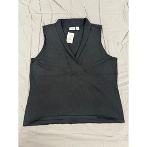 Cato Vintage Black Sleeveless Sweater Shell Ribbed Mock V-Neck XL NWT